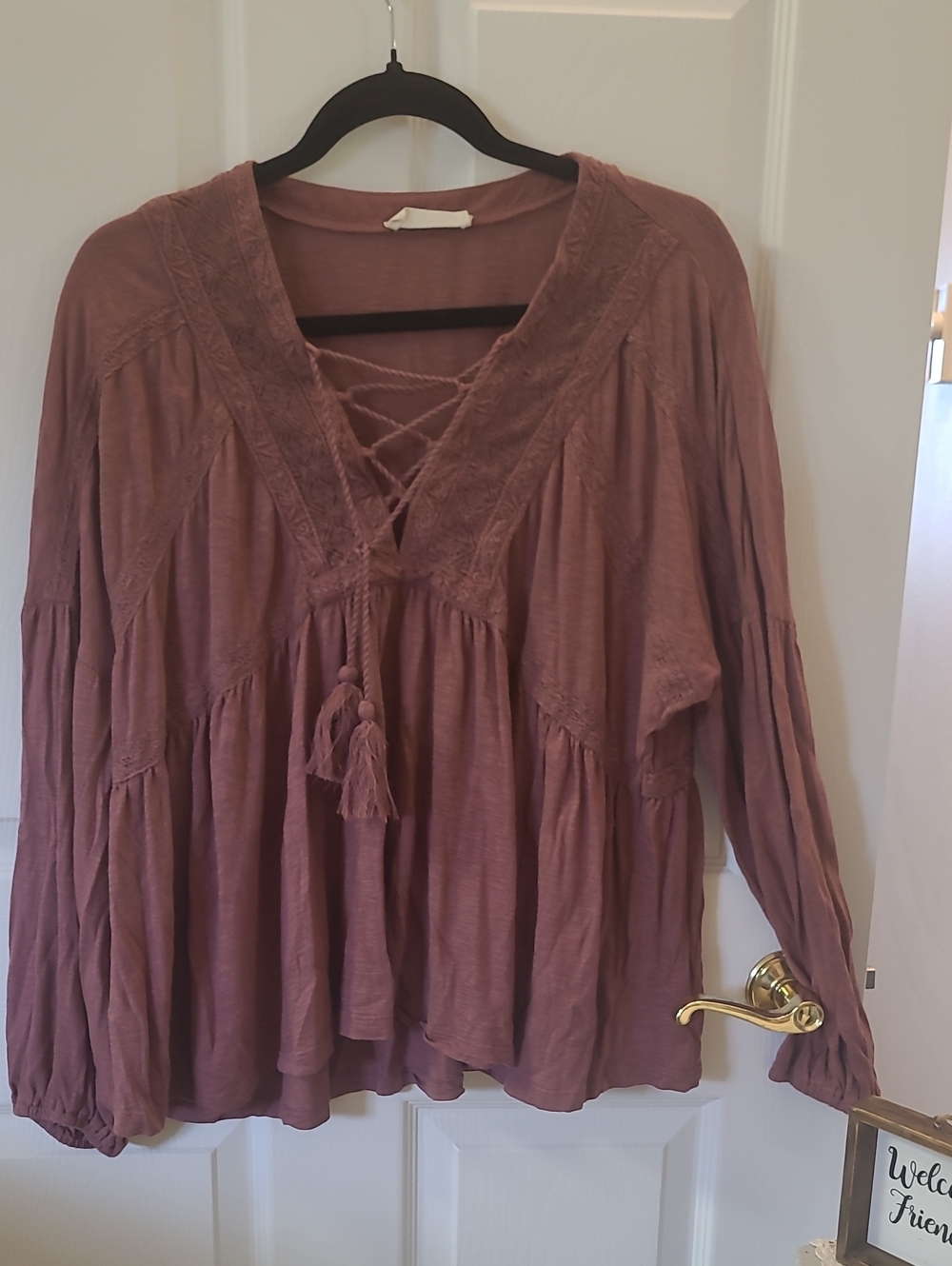 Lucky Brand Mauve Lace-Up Peasant Tunic. Bin 6